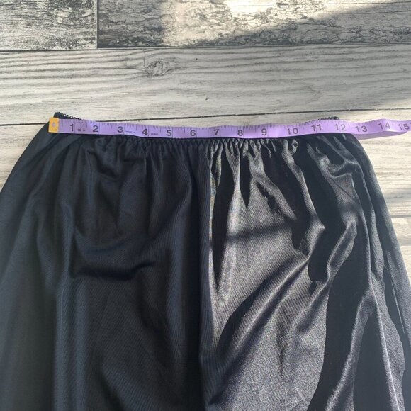 Vintage 90s Pink Lady Black Satin Lace Trim Slip Skirt New - Picture 11 of 11